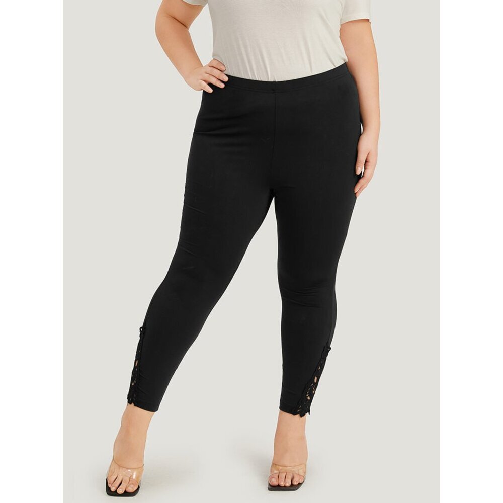 NWT BloomChic Black Plain Lace Panel Skinny Elastic Waist Leggings Size 10/M